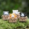 4PCS Mini Cute Landscape Cardboard Box Cat Ornaments Garden Kitten Statue Gift for Animal Miniature Figurines Home Decoration