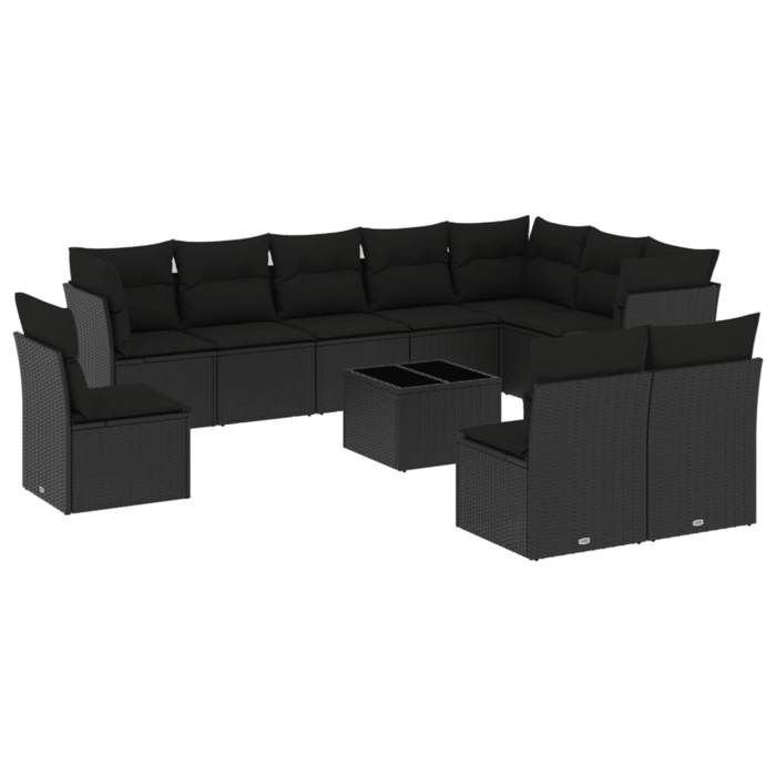 VidaXL Salon de Jardin avec Coussins 11 pcs, Canapés de Terrasse, Ensemble de Meubles de Patio, Mobilier d'Extérieur, Noir 3217805