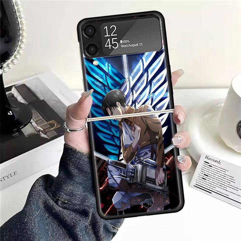 A-Attack on T-Titan Levi Cases For Samsung Galaxy Z Flip 4 5 6 7 3 Z Flip7 Flip6 Flip4 Flip5 Flip3 5G Hard Shockproof Fundas Cov