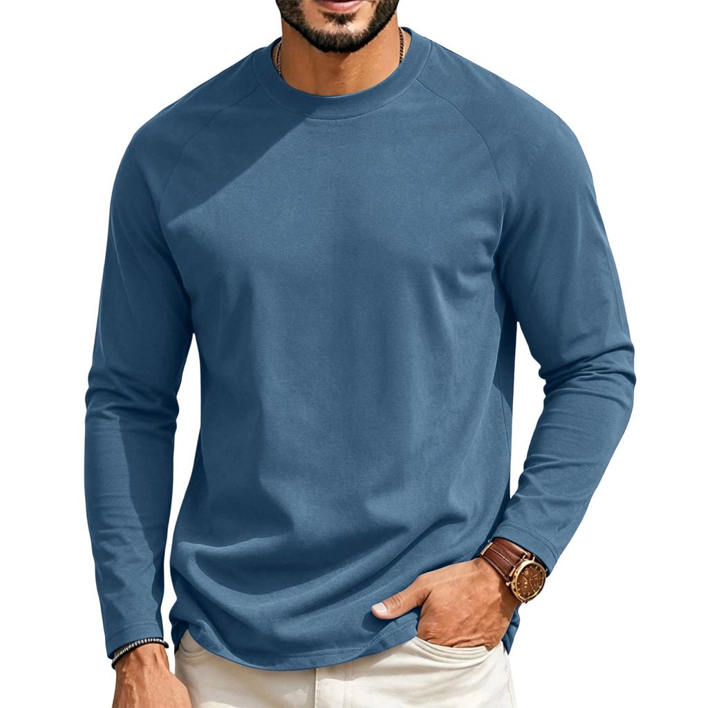 Men's Long Sleeve Crew Neck Raglan T Shirt Regular Fit Casual Basic Long Sleeve Tee for Everyday Wear