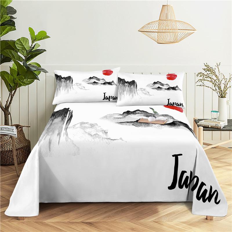 Japan Style 0.9/1.2/1.5/1.8/2.0m Fashion Digital Printing Polyester Bed Flat Sheet With Pillowcase For Woman Bedding Set