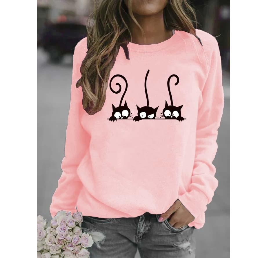 

Женская повседневная свободная толстовка с длинными рукавами и круглым вырезом с принтом S розовый