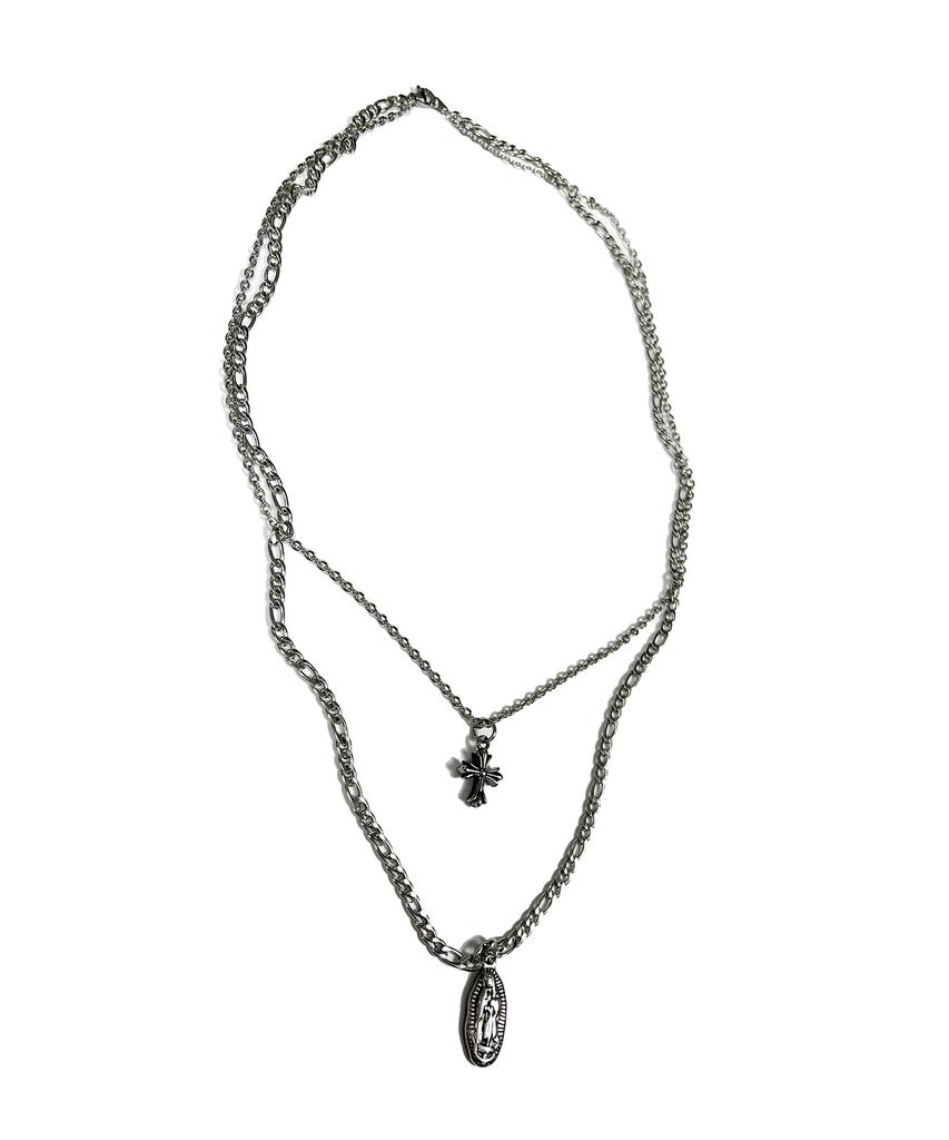 Sk8Er Rock Surgical Steel Double Layered Necklace ((Steel))