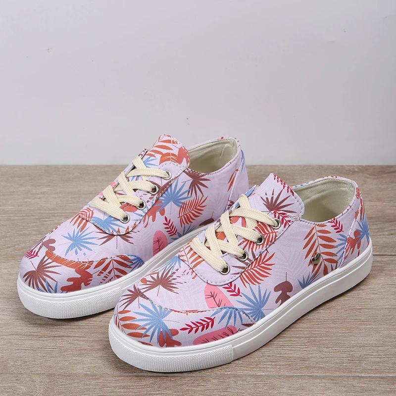 Große Größe 43 Ballerina Damen Frühling/Sommer Neu Runde Zehenpartie Flacher Ausschnitt Bedruckt Schnürschuhe Walking Schuhe Zapatos