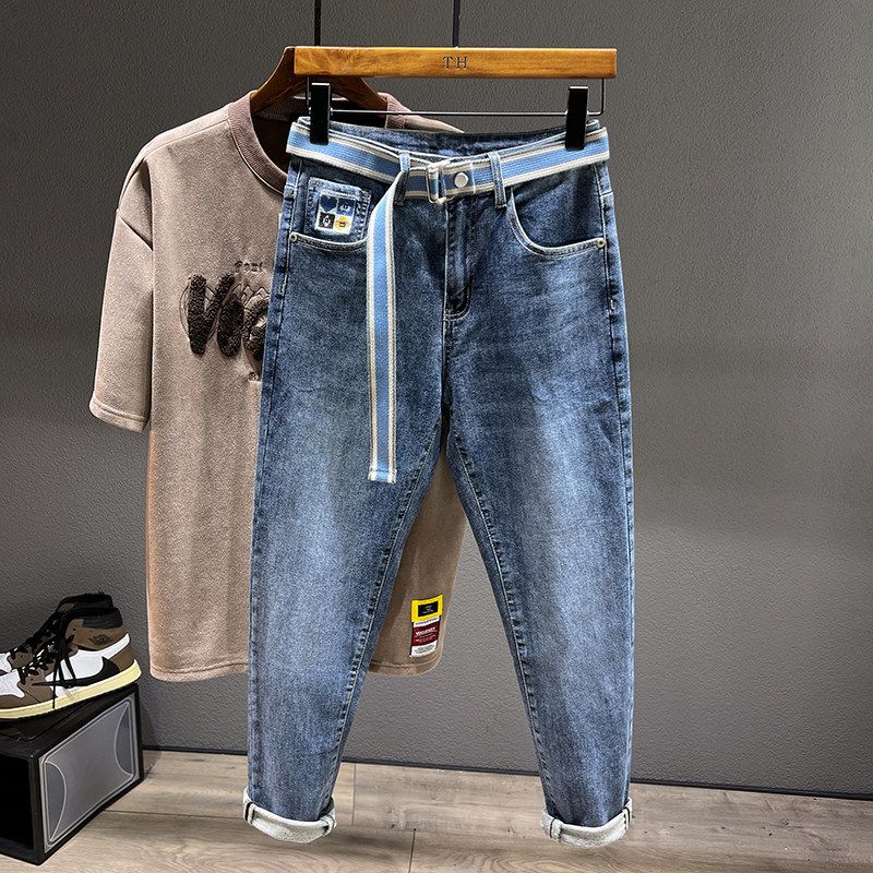 Men s Loose Straight-Leg Jeans, Autumn Stretch Cropped Pants, Trendy Versatile Carrot Pants, Workwear Long Pants Blue 31