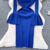 Sexy Bodycon V Neck Flare Pletené šaty s dlouhým rukávem Elegantní Elegantní Vestidos Podzimní Ženy Módní Hip zavinovací šaty