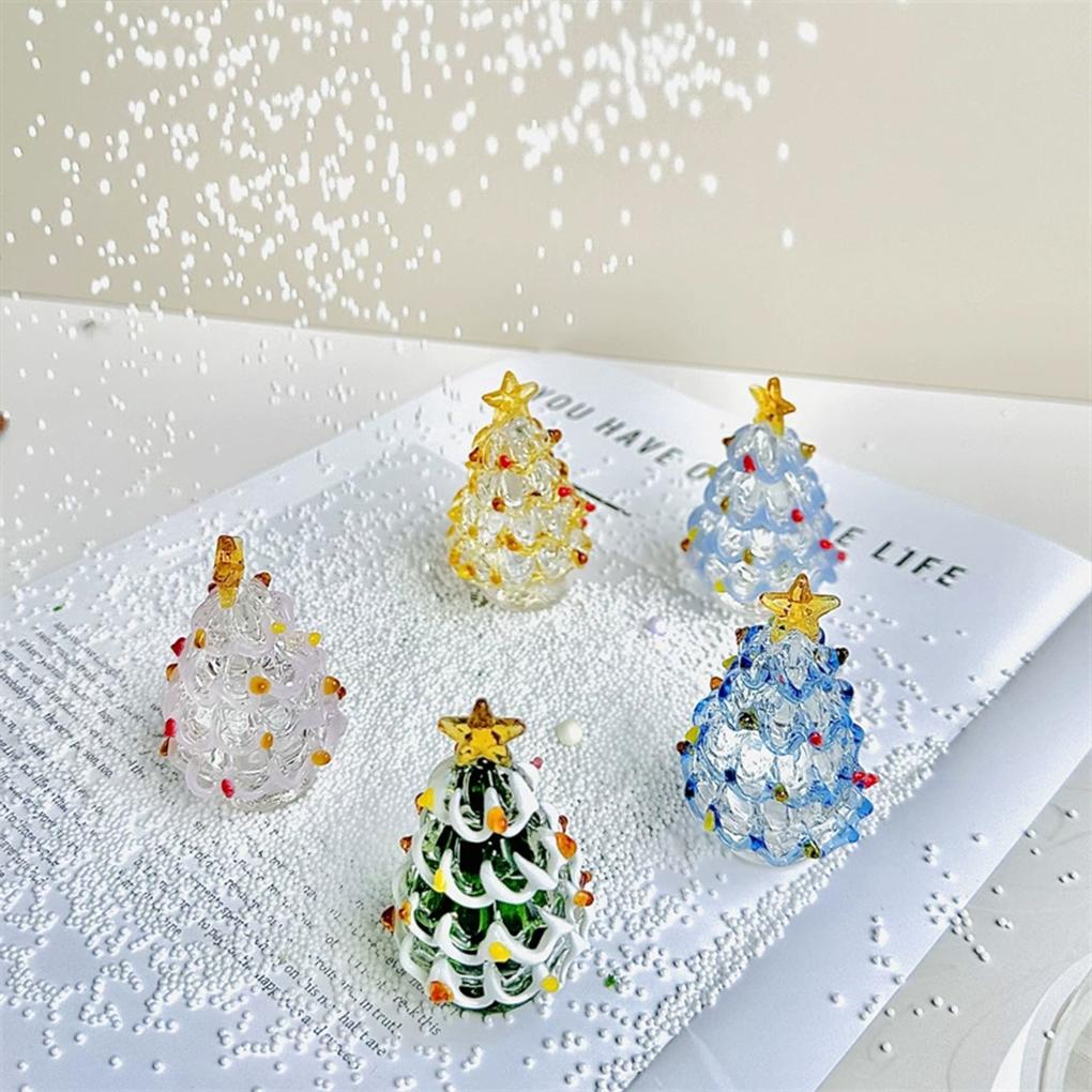 Mini Farbkristall Weihnachtsbaum Figur Sammlerstück Handgefertigt Mundgeblasenes Glas Weihnachtsbaum Ornament Tischplatte Festival Geschenk