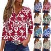 Damska Codzienna Modna Dekolt V Luźna Wszechstronna Kwiatowy Wzór Rękawy Trzyczwarte