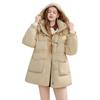 Xiangying Women's Hooded Mid-Length 90% White Duck Down Jacket