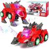 Transforming Dinosaur Toy for Kids, Electric Automatic Transforming Car with Flashing Lights and Music, Kids Dinosaur Transforming Car Toy Gift