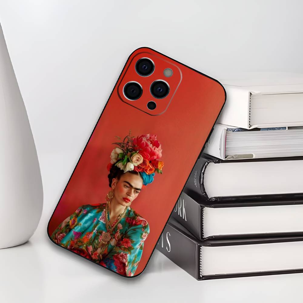 Θήκη Τηλεφώνου Art Frida Kahlo Για iPhone 17,16,15,14,13,12,11 Plus,Pro Max,XS,Μαύρο Κάλυμμα από Μαλακή Σιλικόνη