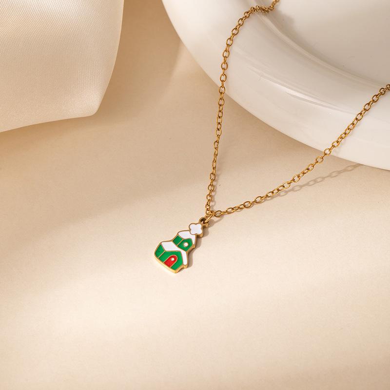 European & American Christmas Polka Dot Bell Reindeer Pendant Necklace for Women - Titanium Steel Clavicle Chain Jewelry Gift.