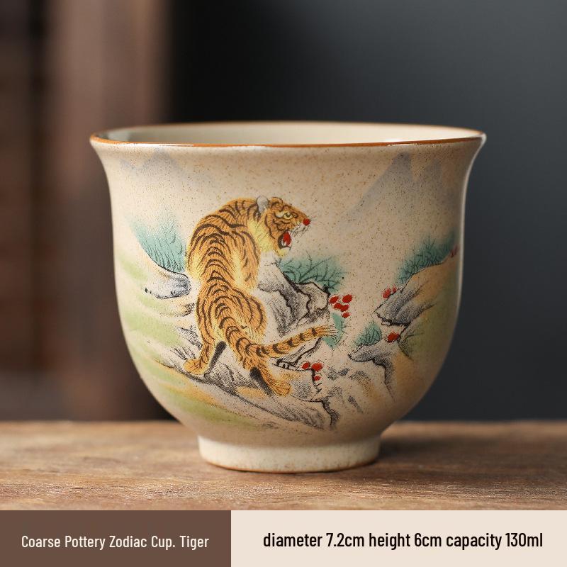 Hand-Painted Zodiac Tea Tasting Cup Set - Retro Style Chinese Handmade Master Cups