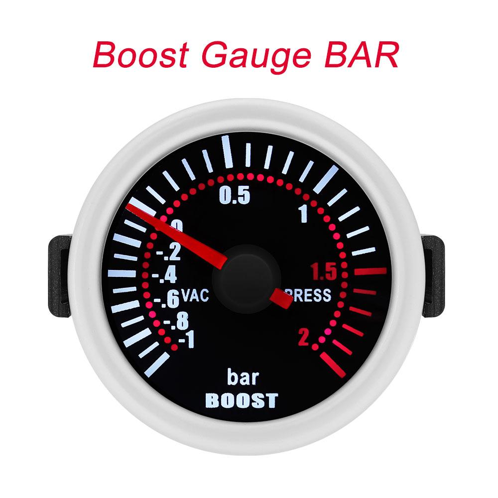 New 52mm Smoke Len Pointer Boost Gauge -1~0~2 BAR Turbo Boost Meter White LED Oil Pressure Tachometer Universal For 12V Auto Car
