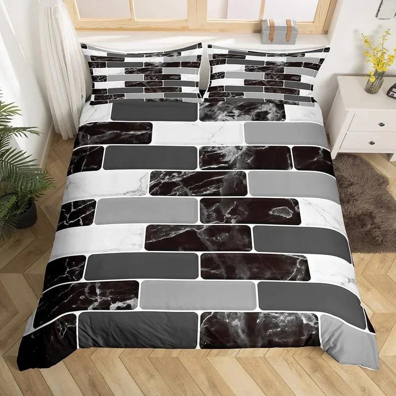 Marble Duvet Cover Marble Brick Wall Style King Queen Bedding Set Polyester Gold Bronzing Sequins Abstract Fluid Comforter Cover
