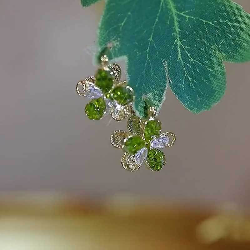 New Stitching Zircon Green Crystal Flowers Earrings for Women Personality Fashion Summer Accessories Party Jewelry Birthday Gift
