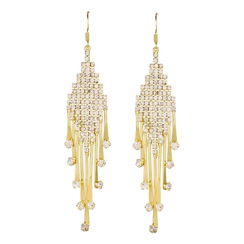Temperament Long Full Diamond Fringed Earrings Women'S Fashion Exaggerated High-End Super Flash Earrings