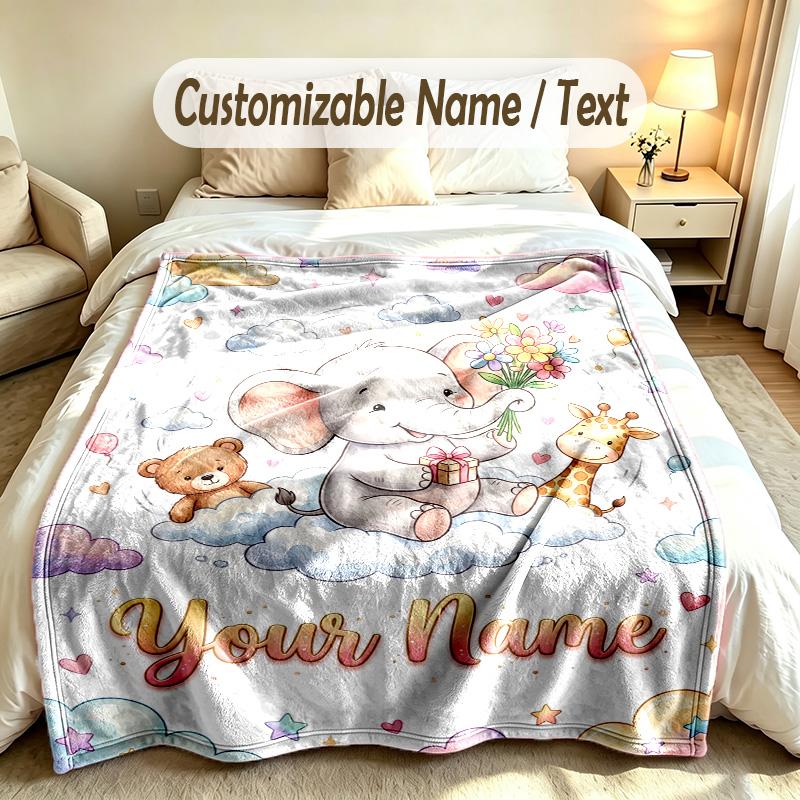 Elefanten-Thema Weiche Decke Personalisierter Benutzerdefinierter Name Textdruck Warme Decke Zuhause Sofa Schlafzimmer Dekoration