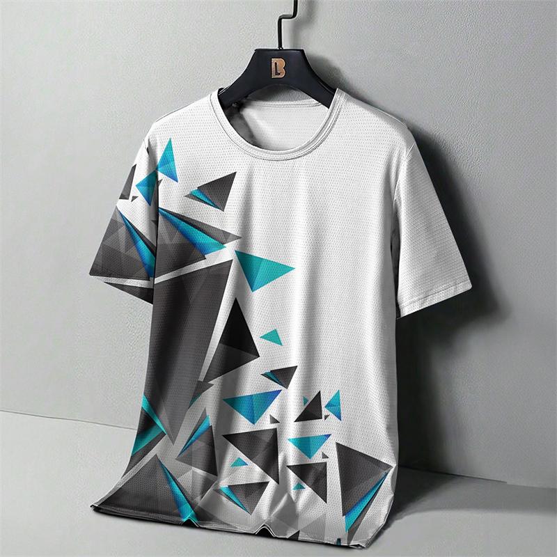 Herren Mode Gestreiftes 3D Gedrucktes T-Shirt, Sommer Outdoor Bequemes Laufshirt, Personalisiertes Lässiges Kurzarm Sportshirt