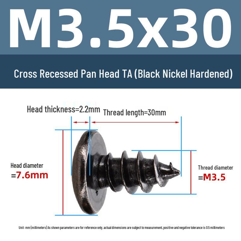 Yigu Black Nickel Hardened Phillips Flat Head Self-Tapping Screws M3-M5, Carbon Steel, Coarse Thread, Pointed Tail