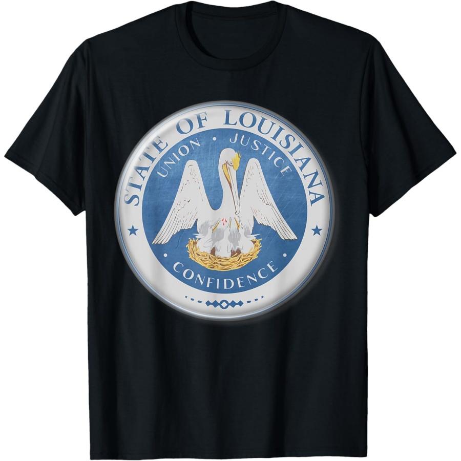 

State of Louisiana USA Swan with Babies State Seal Crest T-Shirt XXXXXL чорний