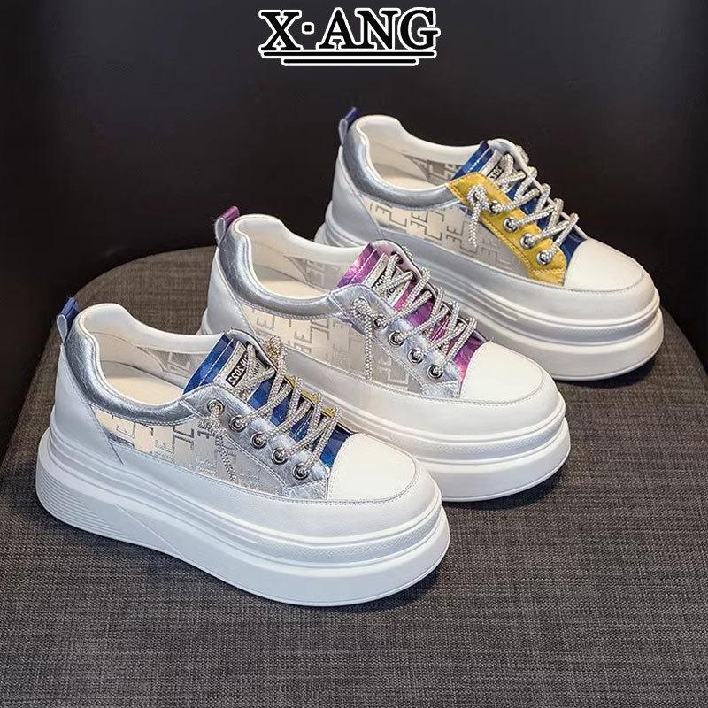 Small Inner Height Increase Women's Shoes Summer New Mesh Breathable Thick-soled Leather White Shoes Casual Sports