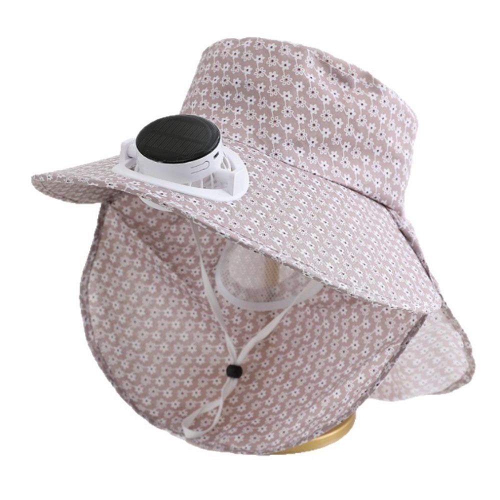 

Anti-UV Solar Fan Cap Breathable 300MA Current Sun Cap Floral Design Long Sun Shield Cooling Fan Hat Sun Protection