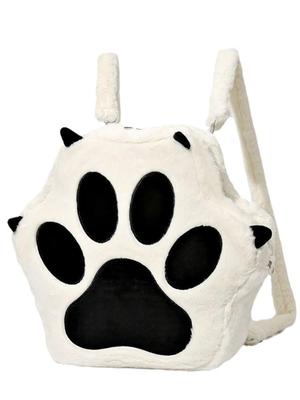Bubu Ohana Bag with Paw White Backpack/Shoulder Bag, 2-Way Bag, Diagonal/Crossbody Gusset, Casual, Fluffy, Women's, Spring, Summer, Autumn, Winter,