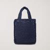 Dunst Hand Drawing Bloom Mini Bag — Handmade Paper Yarn Mini Tote with Floral Embroidery | Korean Designer | Navy / Natural Cream