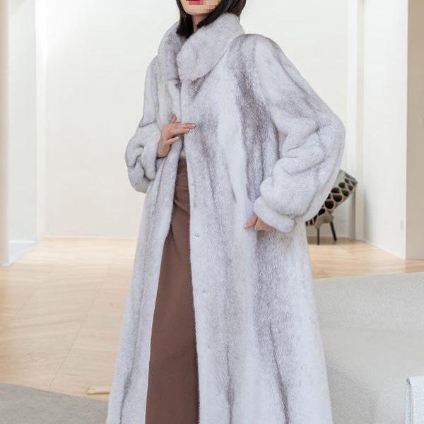 

Women s Stylish Long Mink Fur Coat with Stand-Up Collar for Winter Warmth 5XL