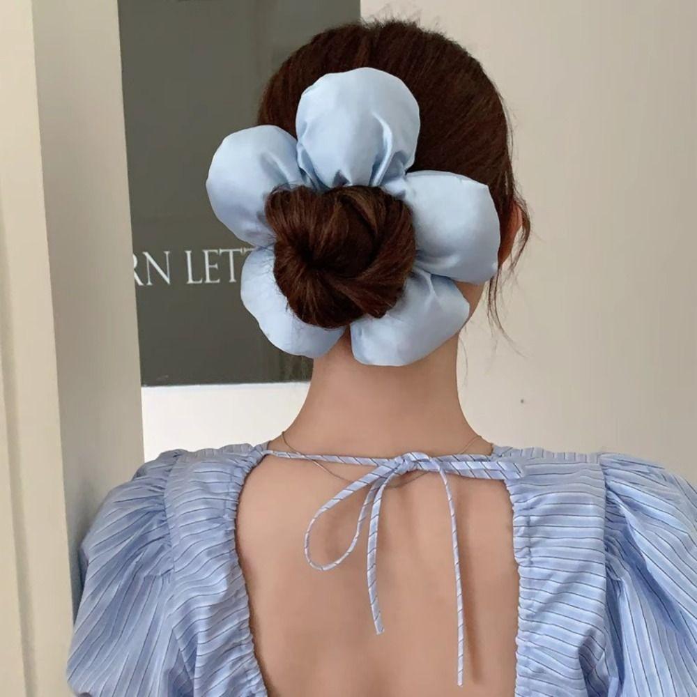 Cloth Flower Scrunchies Flower Shape Exaggerated Hair Ring Large Satin Hair Scrunchies  Lady