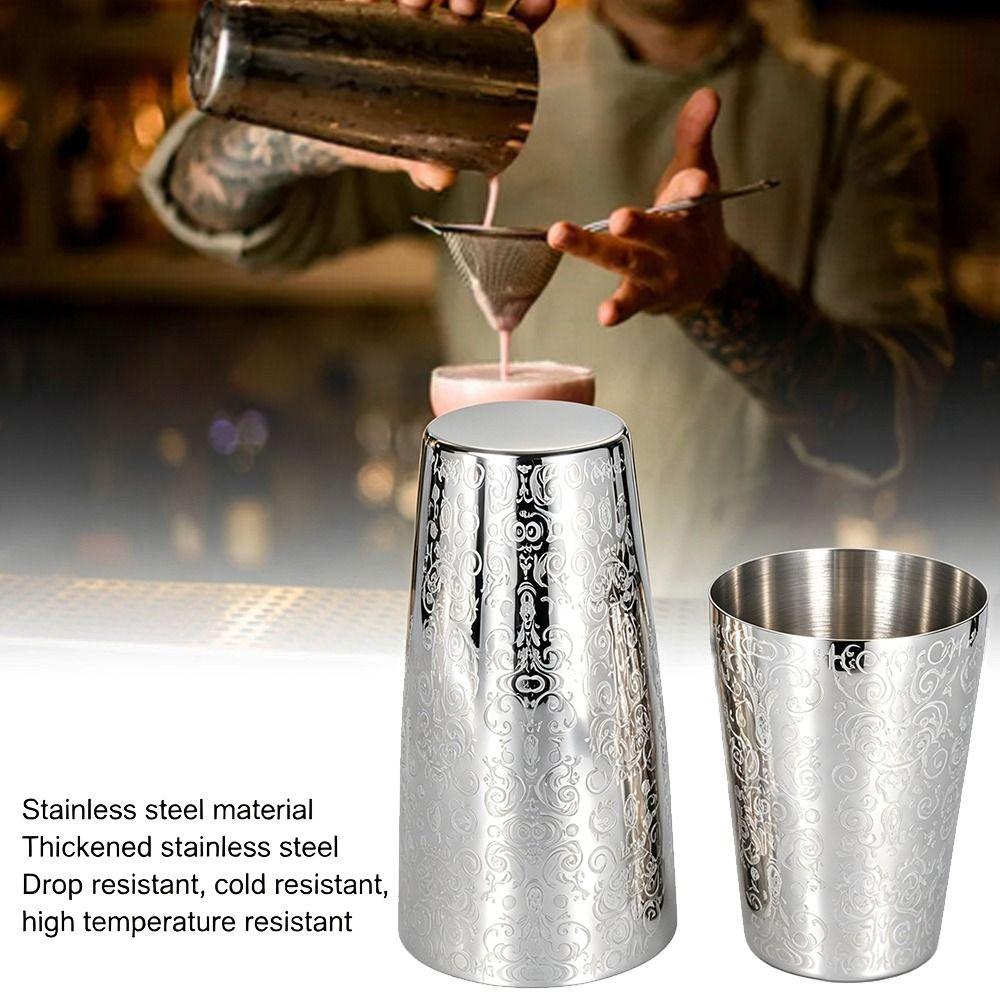 2 Piece Set Etched Pattern Boston Shaker Metal Cocktail Shaker Set Cocktail Making