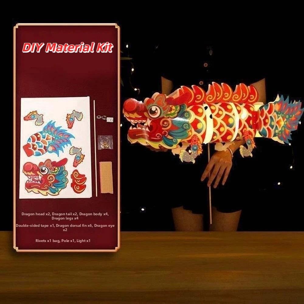 Handmade Craft Glow Paper Lantern Traditional Style Dragon Lantern Handheld Loong Lamp New Year красный