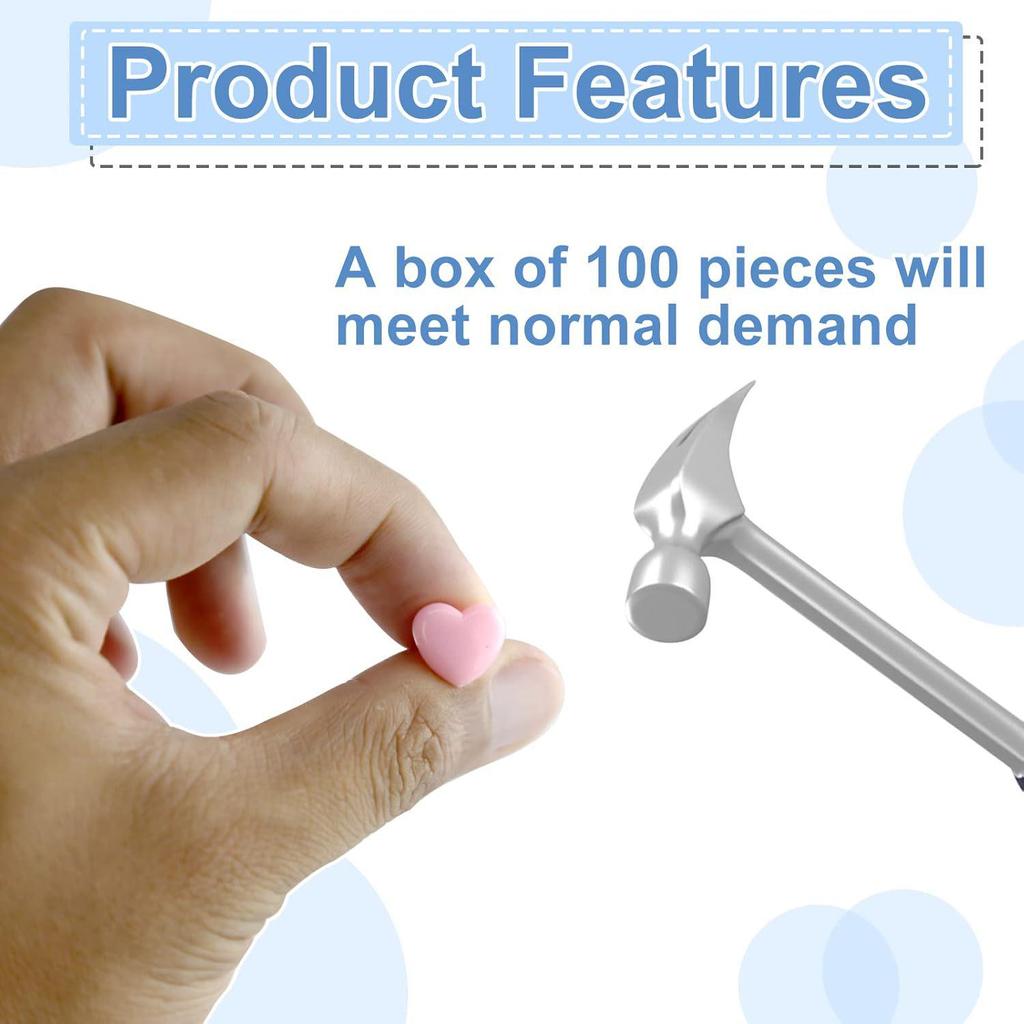 100 Heart-shaped U-shaped Pushpins for DIY, Office, Stationery, and Maps