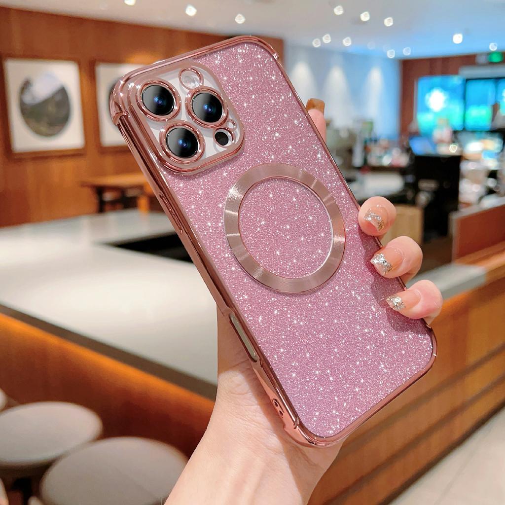 For iPhone 16 Pro Max Case Electroplating Glitter TPU Clear Phone Cover Compatible with MagSafe