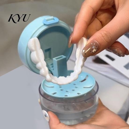 Denture Storage Holder Retainer Case with Mirror, Removal Tool, Cleaning Brush, Leak-Proof Aligner Box Bath Holder, Dental Container for Orthodontic