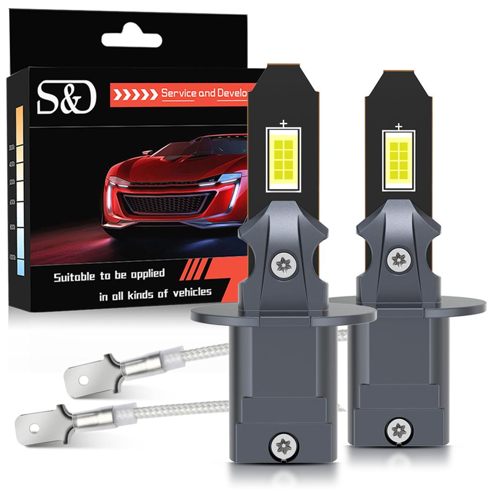 2Pcs 20000LM H1 LED Headlight Bulbs Mini H3 Led Fog Light for Car Headlamp Fanless DRL Lamp Auto Daytime Running Lights 12V 24V 6500K White