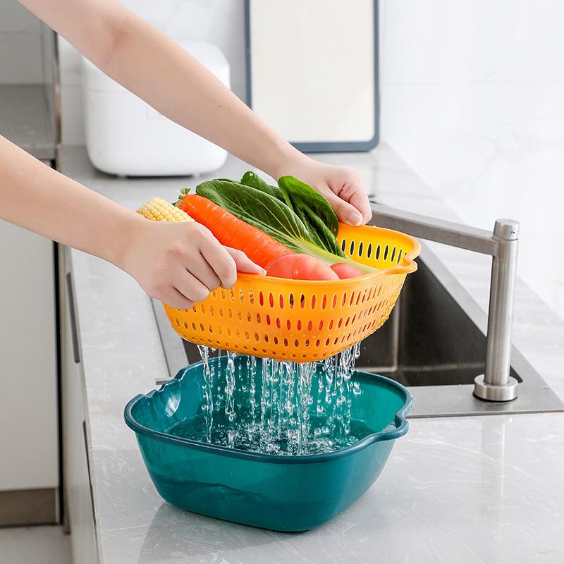 Drain Basket Kitchen Storage Double-layer Household Vegetable Basket Fruit and Vegetable Basket Basin