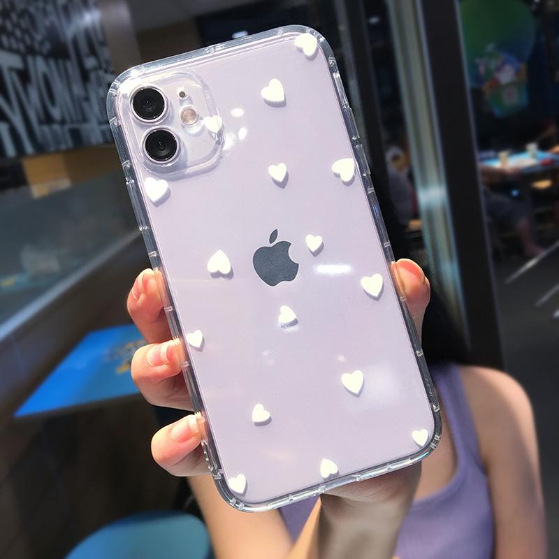 Cute Love Heart Transparent Phone Case For Iphone 12 11pro X Xr Xs Max 12 Mini 7 8 Plus Soft Clear Tpu Shockproof Back Cover