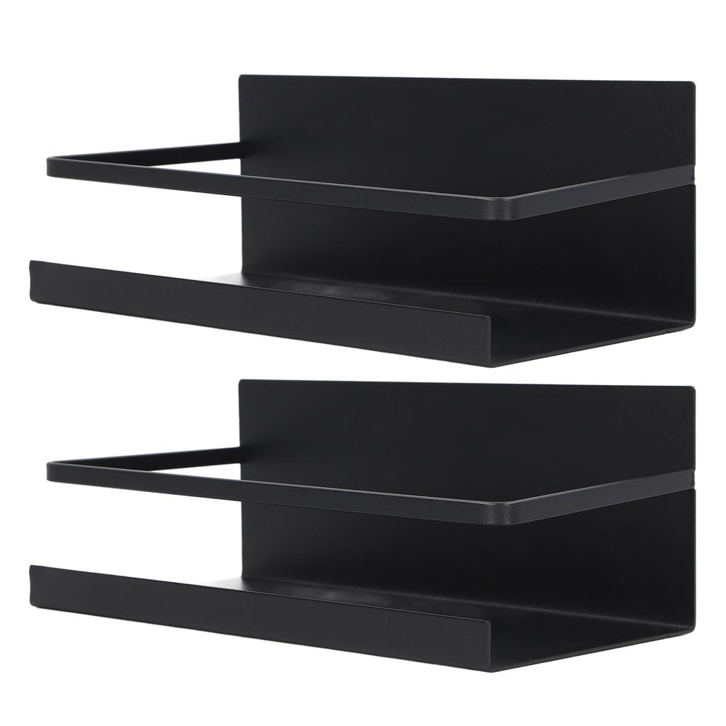 2Pcs Magnetic Spice Rack Space Saving Iron Fridge Shelf with 4 Removable Hooks for Spices Bottle