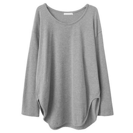 

Женская футболка больших размеров из хлопка с длинным рукавом и закругленным подолом на осень 2XL серый
