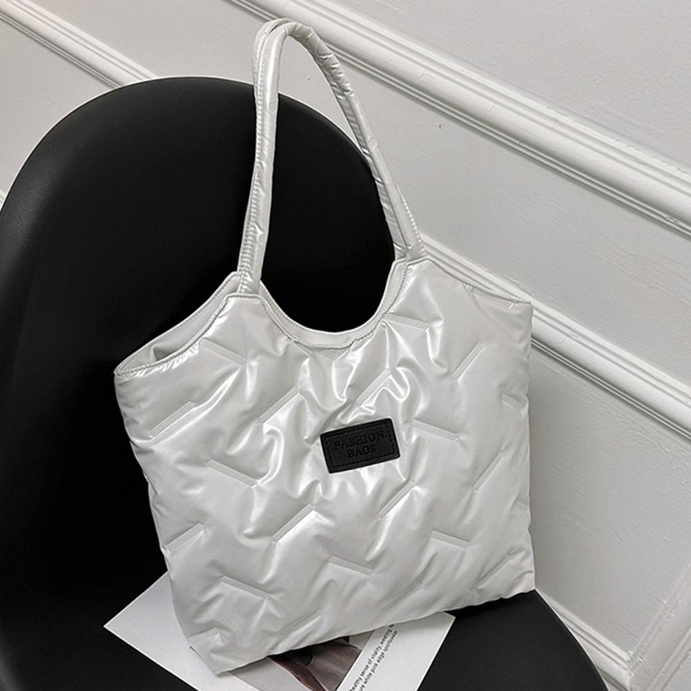Women Padded Tote Bag Fashion Quilted Shoulder Bag Big Capacity Down Tote Handbags Casual Winter Commuting Bag