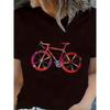 European Sizes Women'S Colorful Bicycle Print T-Shirt - Casual Crew Neck, Short Sleeve, Medium Stretch Fabric