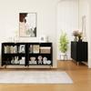Sideboard in Mid-Century Design, Black Hallway Cabinet with 3D Grooves & Arched Doors, Wood Material, Adjustable Shelves, Gold-Colored Metal Feet