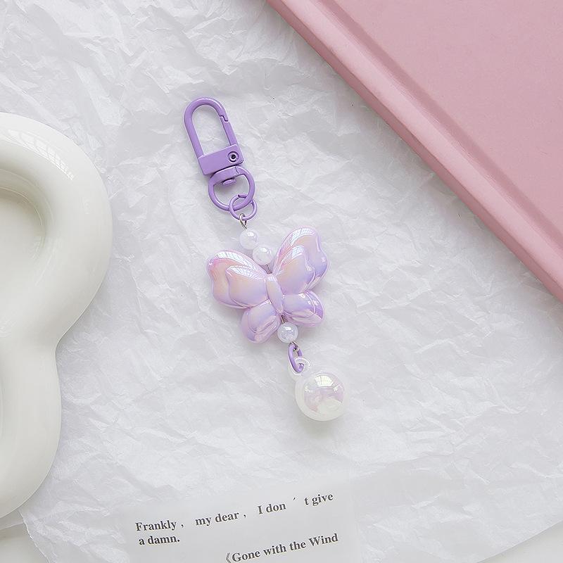 1Pc Cute Laser Acrylic 3D Butterfly Beaded Keychain Women Makeup Bag Pencil Case Backpack Pendant Kawaii DIY Decor Charm Gifts
