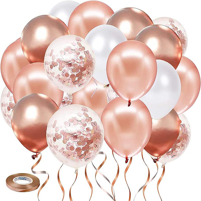 40pcs Metal Balloons Set Including Solid and Confetti Balloons with Ribbon for Party Decoration Birthday Wedding Anniversary Celebration