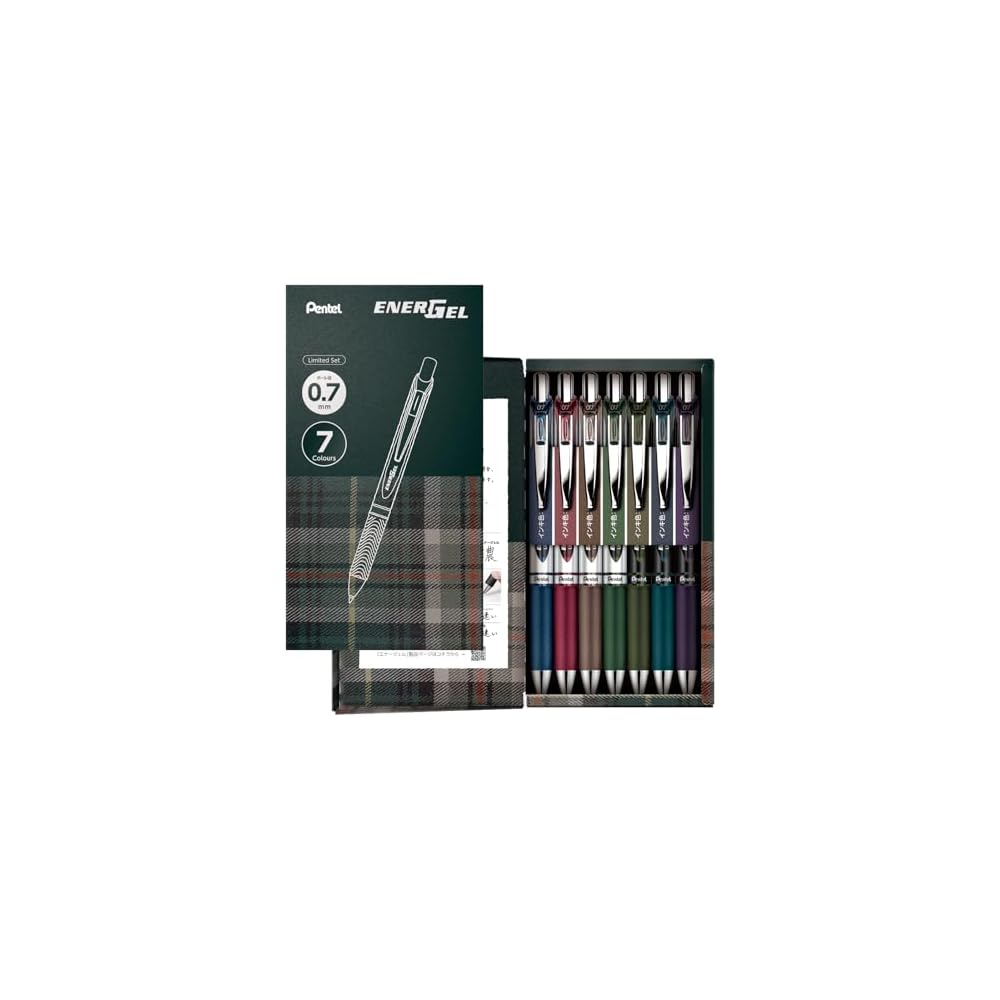 Pentel EnerGel Limited Edition Gel Ink Ballpoint Pen 0.7mm Silver Barrel 7 Colors