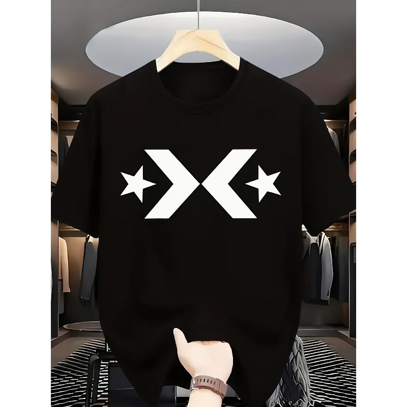 

Европейские размеры Мужская футболка для спортзала - Легкая дышащая майка для тренировок с черно-белой графикой в виде звезд, Спортивная офисная повседневная футболка S чёрный