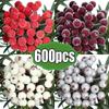 600/20pcs Double Head Artificial Frosted Berries Christmas Mini Holly Berry Fake Flowers Bouquets DIY Wreath Xmas Party Decor