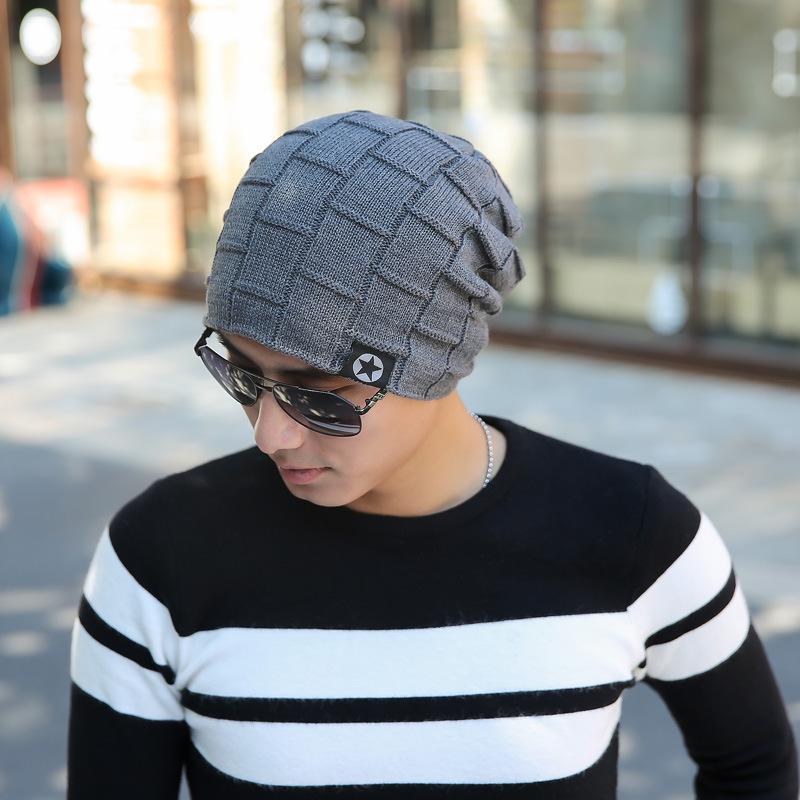 Wind autumn and winter velvet warm knitted cold hat outdoor cycling hip hop trendy sticker label fashion bag head wool hat